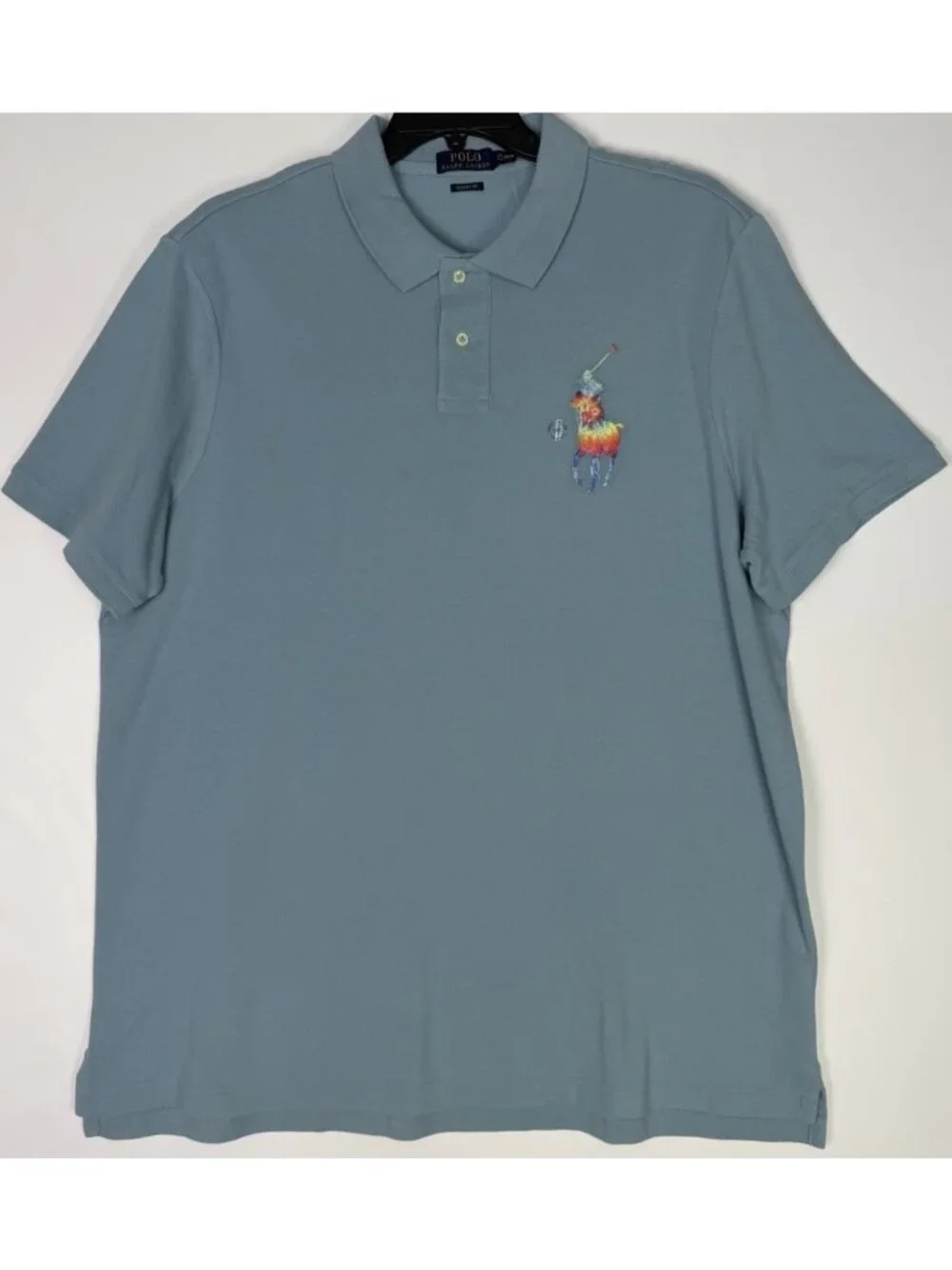 Polo Ralph Lauren Shirt Mens XXL Classic Fit Light Blue Big Pony Rainbow Tie Dye